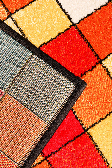 Colt festonat al unui covor geometric modern cu finisaje elegante si durabilitate crescuta.
