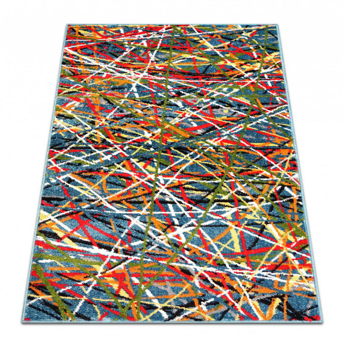 Covor abstract albastru colorat pentru living si dormitor, design modern si confortabil, ideal pentru decor stilat