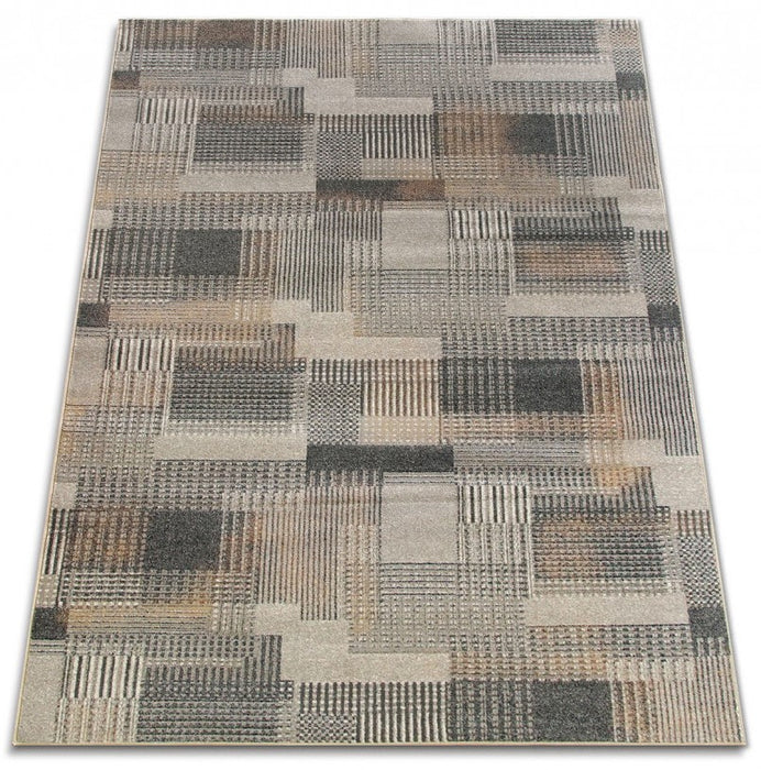Covor bej gri modern cu design geometric minimalist si nuante neutre elegante