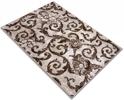 Covor bej maro modern cu design floral potrivit pentru living