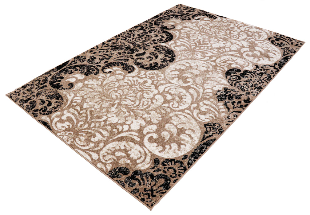 Covor bej maro model arabesc clasic pentru living si dormitor