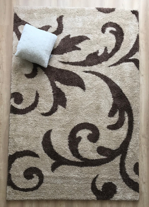 Covor bej maro modern pentru living, covor decorativ cu model elegant pentru casa