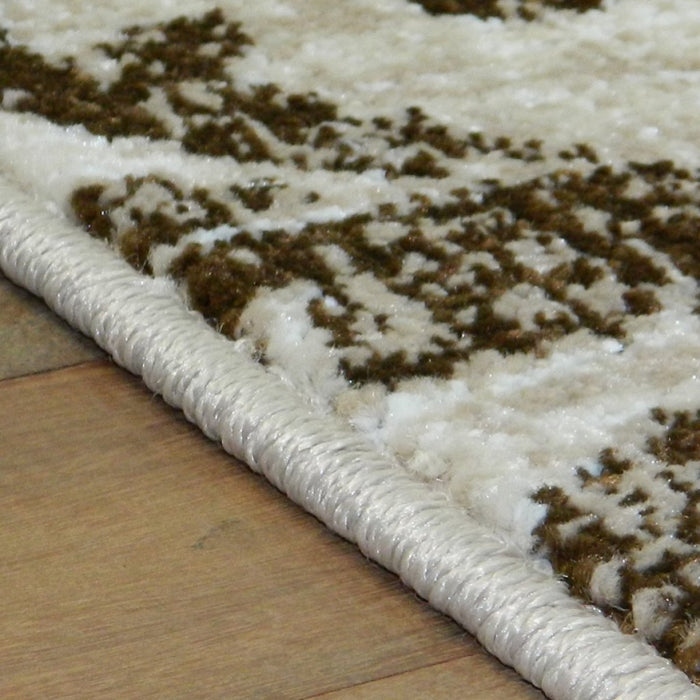 Covor bej maro modern rezistent la trafic cu finisaj surfilat