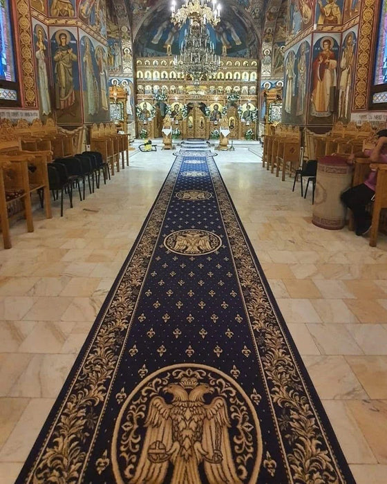 Covor bisericesc albastru lung pentru culoar biserica