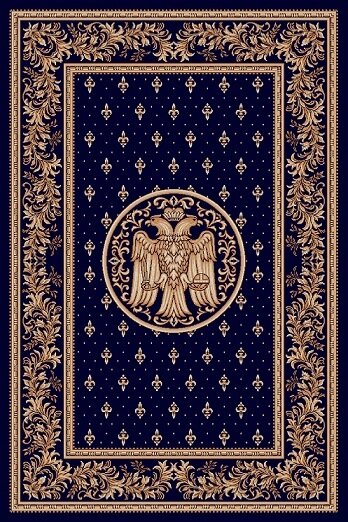 Covor bisericesc clasic albastru cu simbol religios si design traditional