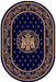 Covor bisericesc clasic albastru oval cu vultur bicefal si model traditional ortodox