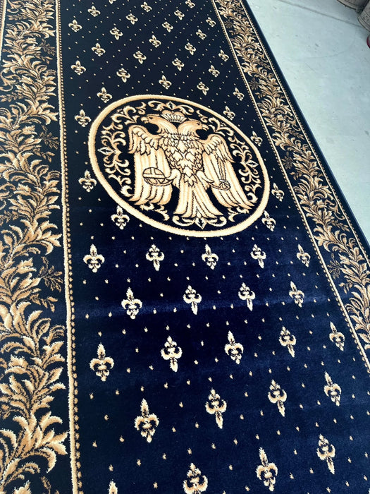 Covor bisericesc bleumarin traditional cu ornament auriu