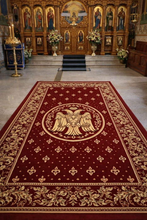 Covor bisericesc grena asezat in biserica, potrivit pentru altar si naos