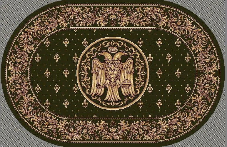 Covor bisericesc oval verde cu vultur bicefal, model clasic

