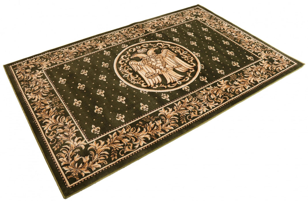 Covor bisericesc verde cu vultur bicefal, vedere în perspectivă