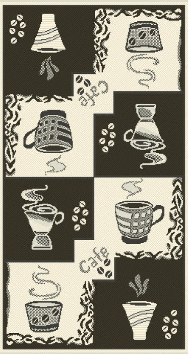Covor bucatarie antiderapant gri cu model cafea, covor bucatarie modern si lavabil