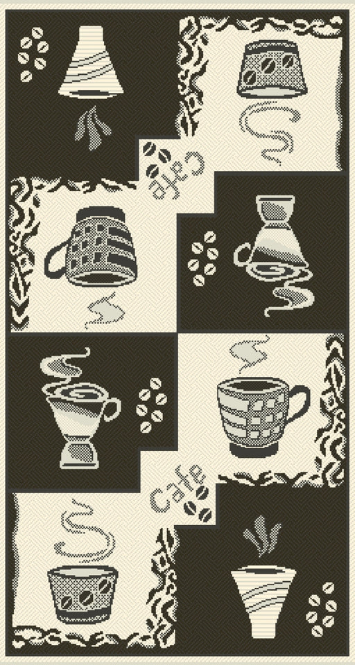 Covor bucatarie antiderapant gri cu model cafea, covor bucatarie modern si lavabil