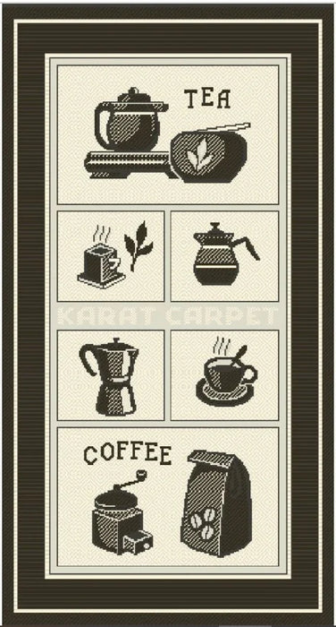 Covor bucatarie antiderapant gri cu model cafea si ceai, covor modern si lavabil pentru bucatarie
