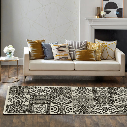 Covor bucatarie antiderapant gri cu model geometric, covor bucatarie modern si lavabil