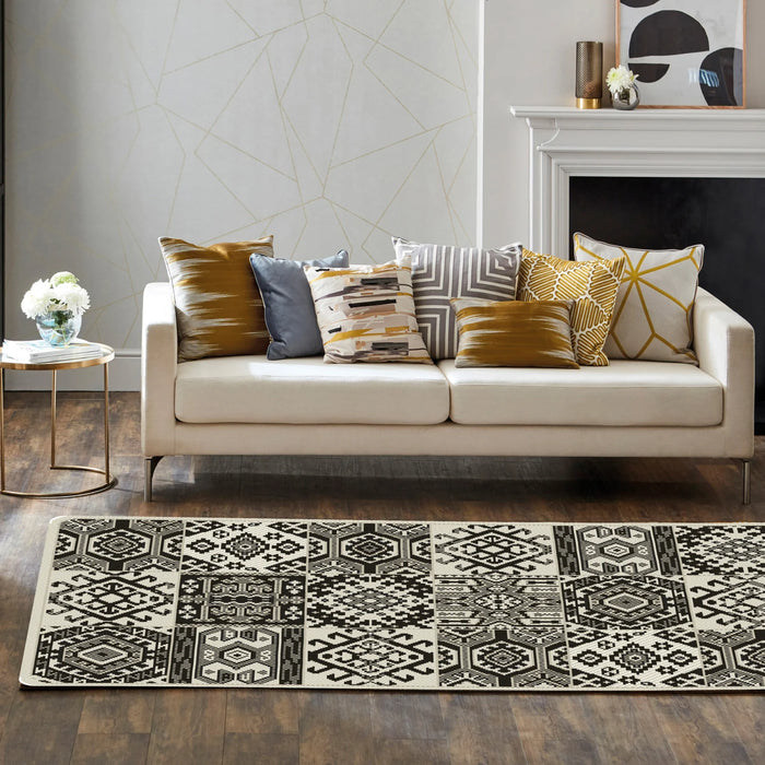 Covor bucatarie antiderapant gri cu model geometric, covor bucatarie modern si lavabil