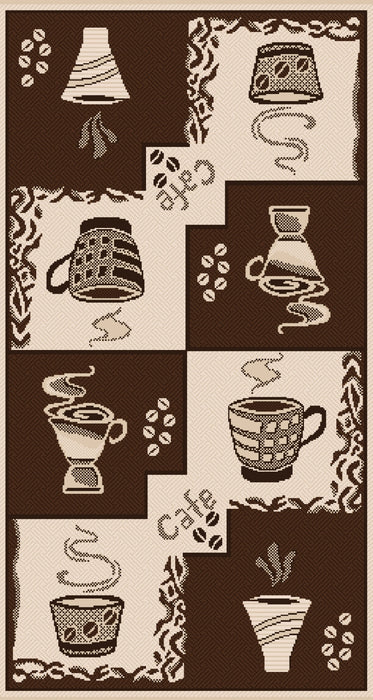 Covor bucatarie antiderapant maro cu model cafea, covor bucatarie modern si lavabil
