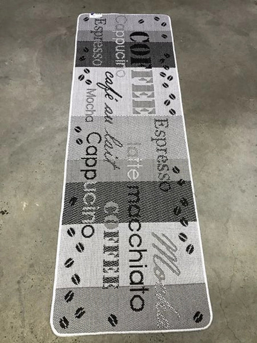 Covor bucatarie gri cu model coffee decorativ