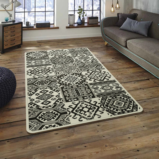 Covor bucatarie gri cu model etnic modern, covor antiderapant pentru bucatarie