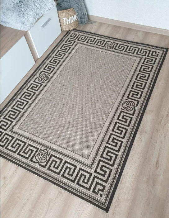 Covor bucatarie din iuta bej maro model modern fir plat rezistent pentru bucatarie