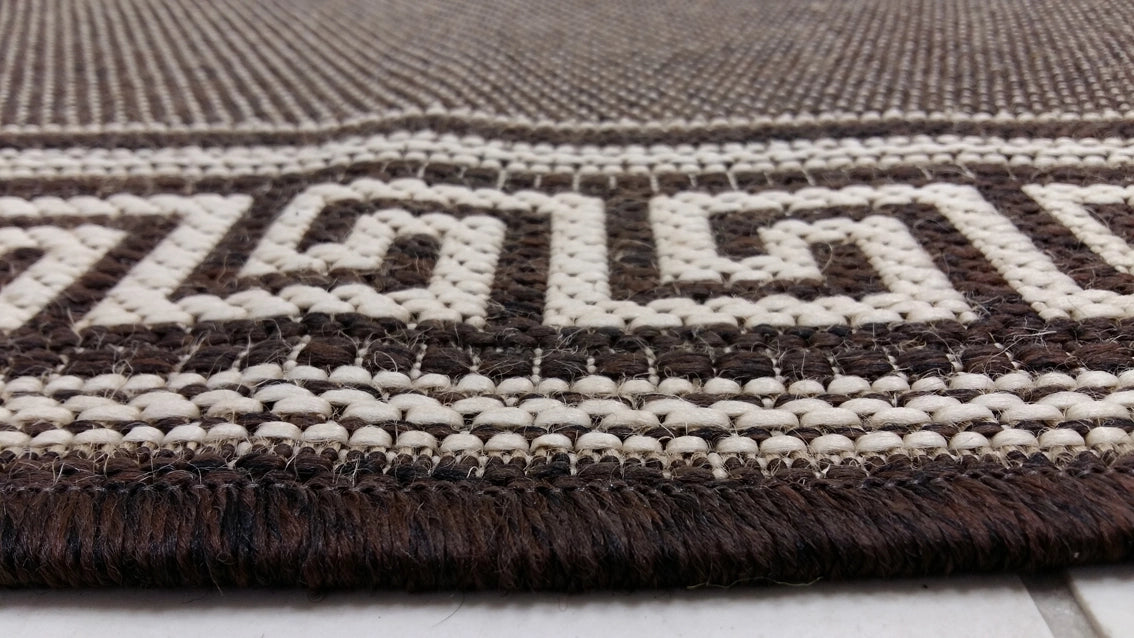 Covor bucatarie din iuta maro design geometric modern rezistent