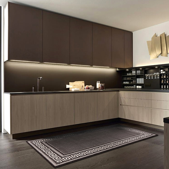 Covor bucatarie din iuta maro model modern fir plat rezistent pentru bucatarie