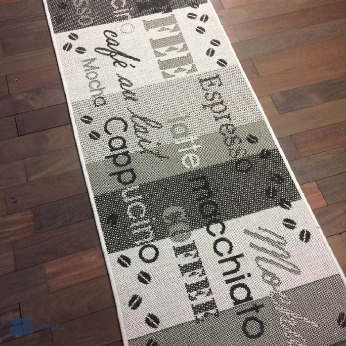 Covor bucatarie modern cu model coffee si text decorativ