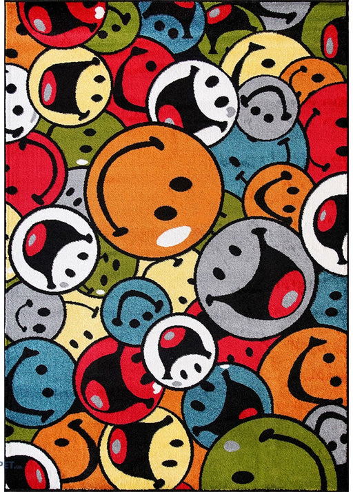 Covor camera copii cu model smiley și emoticoane colorate pentru dormitor copii