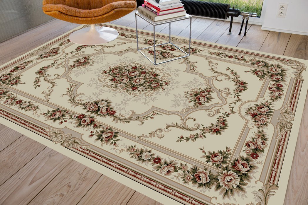 Covor clasic crem bej cu model floral pentru living si dormitor