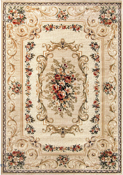 covor clasic crem bej cu model floral, vedere completa