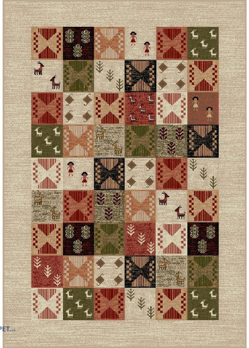 Covor clasic crem bej si verde cu model traditional, ideal pentru living sau dormitor