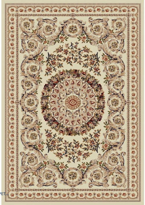 Covor clasic crem bej cu model ornamental vedere completa