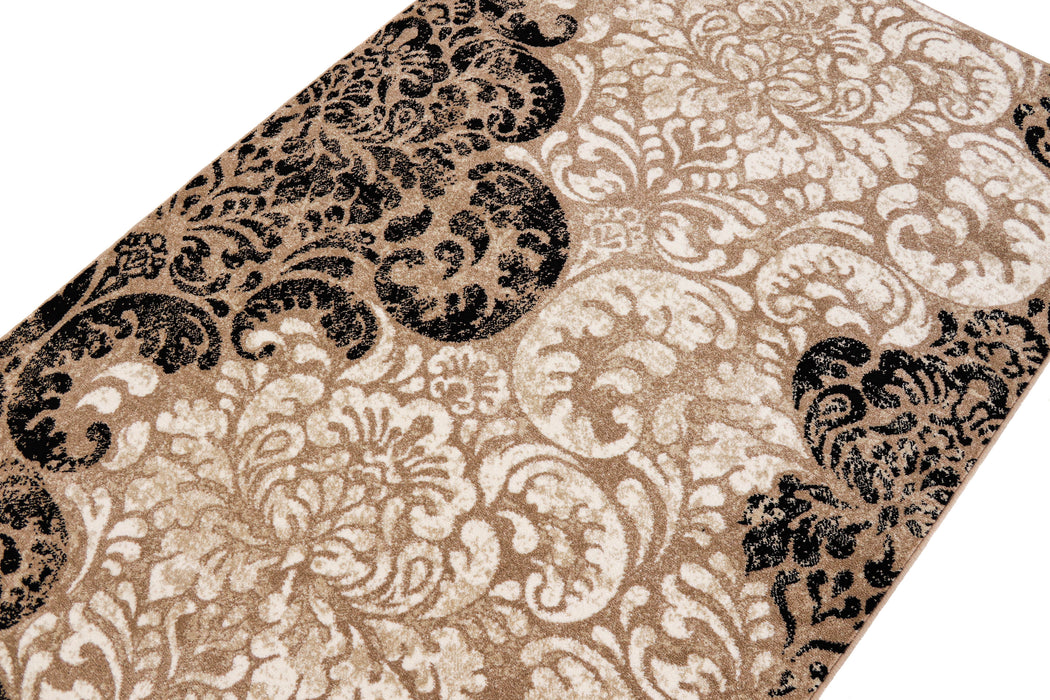 Covor clasic crem maro cu model baroc potrivit pentru living elegant