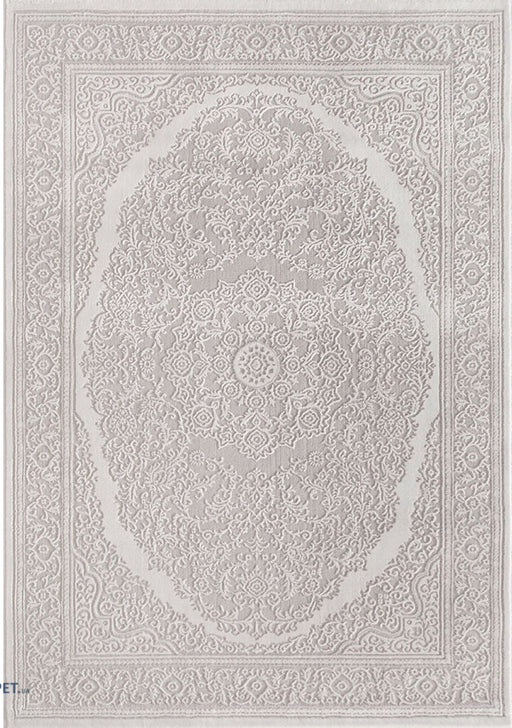 Covor clasic crem cu model ornamental si medalion central, design elegant pentru living sau dormitor