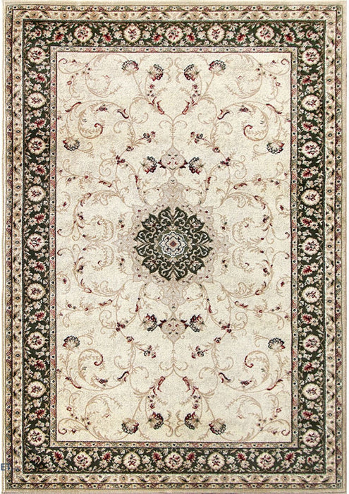 Covor clasic crem verde, ideal pentru living și dormitor