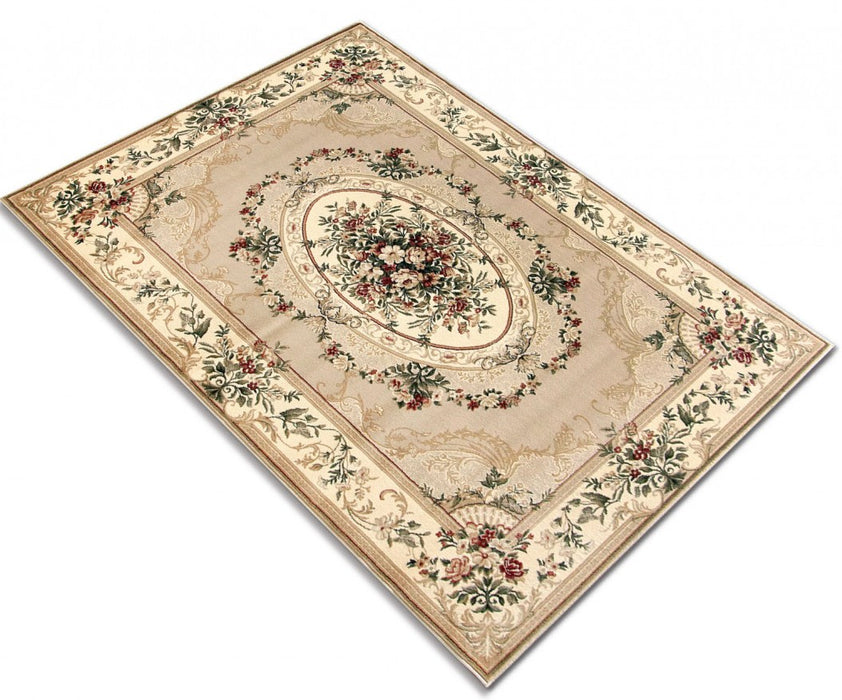 Covor clasic floral bej crem cu design elegant si motive florale