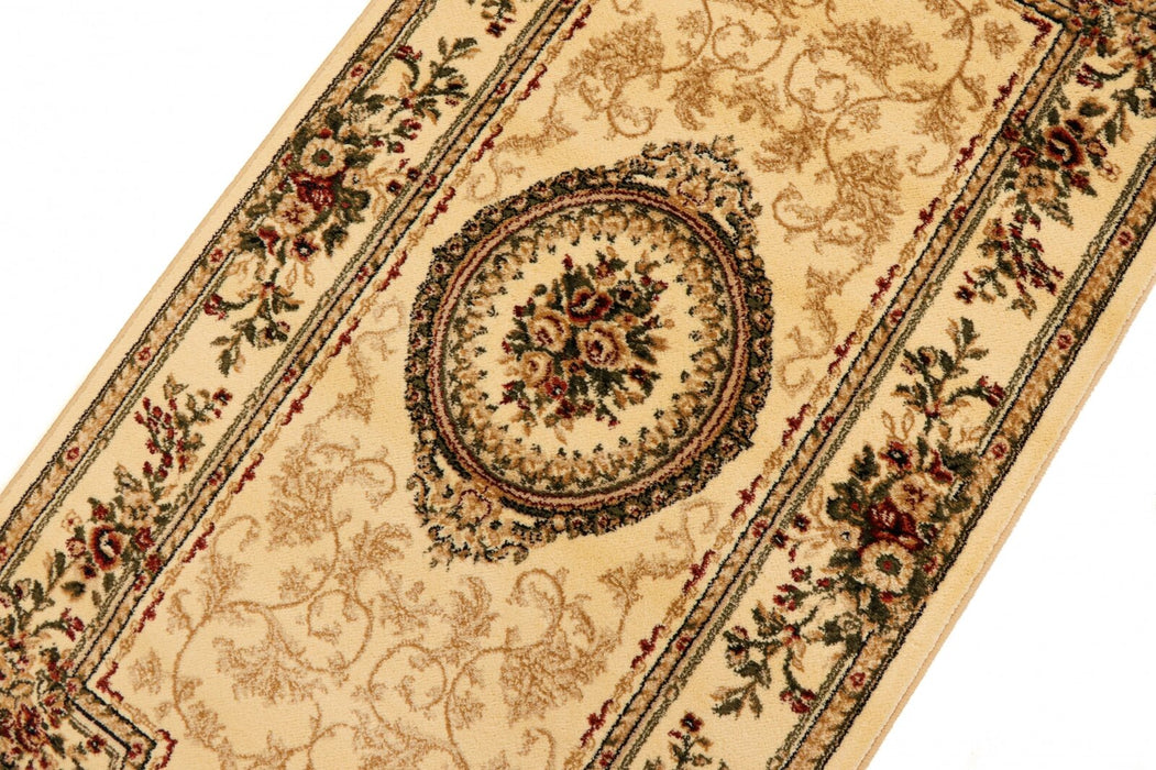 Covor clasic floral oval bej crem, vedere în perspectivă