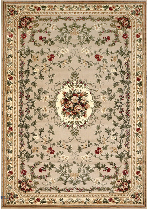 Covor clasic floral bej crem, ideal pentru living și dormitor