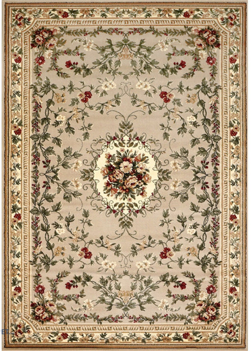 Covor clasic floral bej crem, ideal pentru living și dormitor