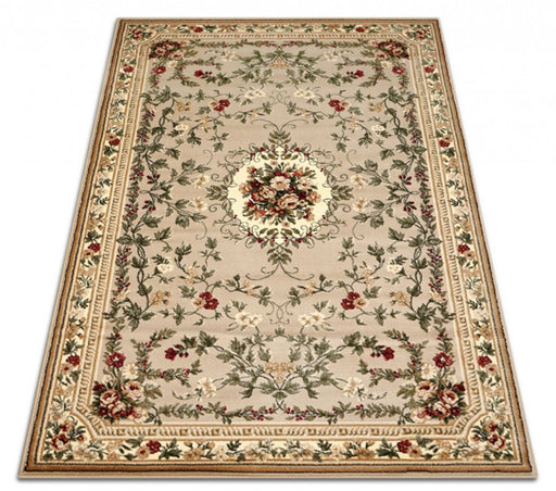 Covor clasic floral bej crem, design elegant pentru interior