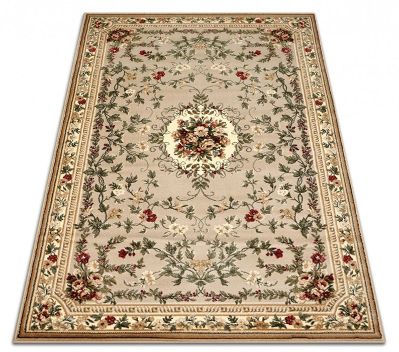 Covor clasic floral bej crem, design elegant pentru interior