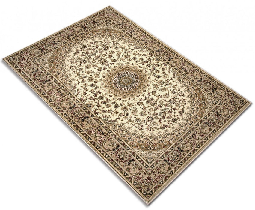 Covor clasic floral bej crem, vedere oblică