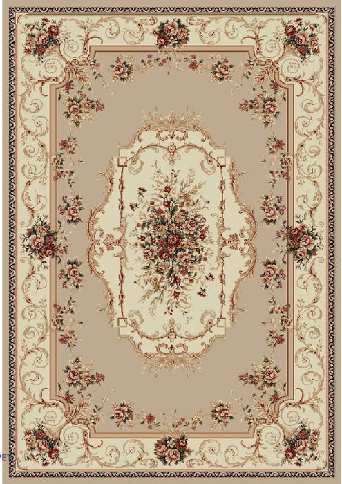 Covor clasic floral bej crem cu model traditional, potrivit pentru living sau dormitor