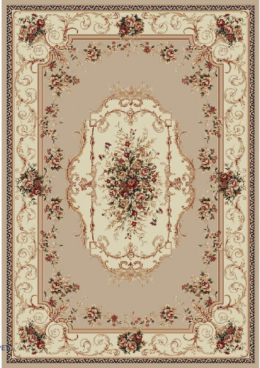 Covor clasic floral bej crem cu model traditional, potrivit pentru living sau dormitor