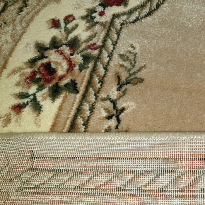 detaliu model floral covor clasic bej