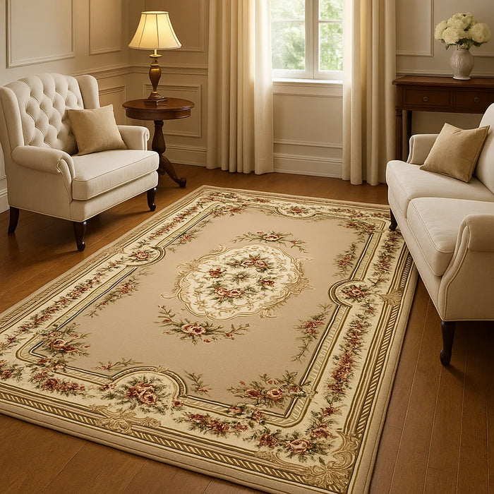 covor clasic floral bej in living elegant