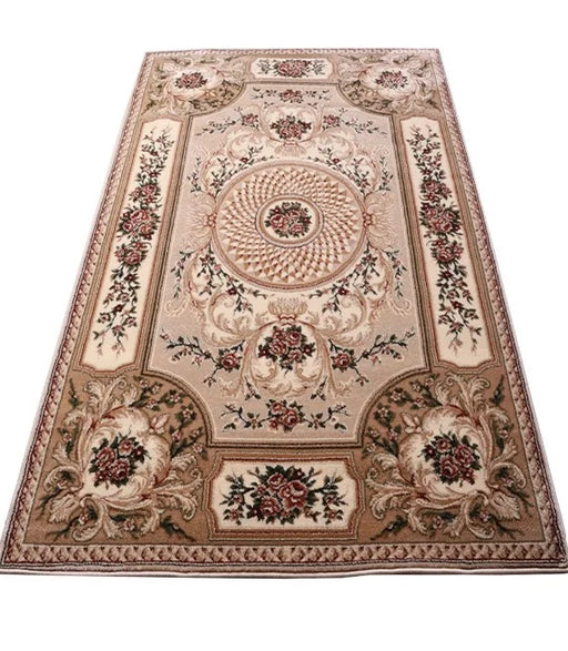 Covor clasic floral bej, design elegant pentru interior