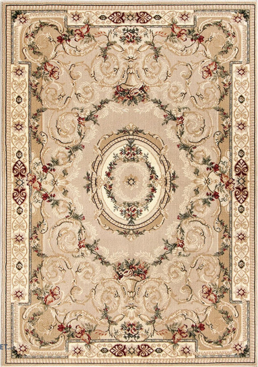 Covor clasic floral crem bej cu model traditional, potrivit pentru living sau dormitor