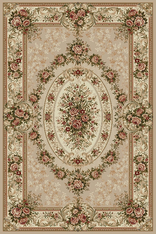Covor clasic floral crem bej cu model traditional, ideal pentru living sau dormitor