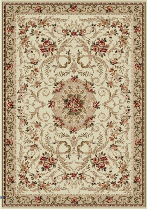 Covor clasic floral crem bej cu model traditional, potrivit pentru living sau dormitor