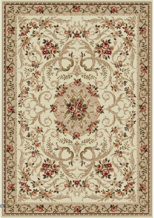 Covor clasic floral crem bej cu model traditional, potrivit pentru living sau dormitor